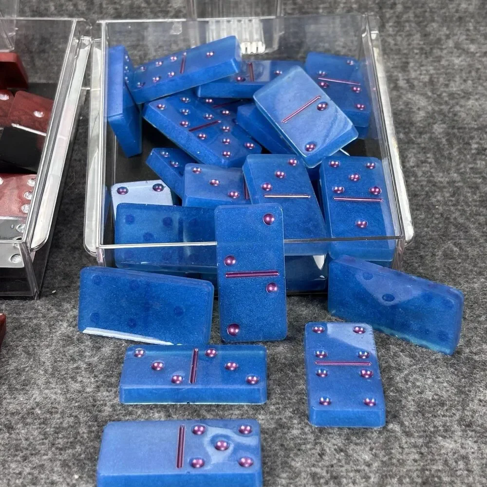 Dominoes Set Lot of 3 Resin Swirl Double Six Domino Games w/ Storage Cases
